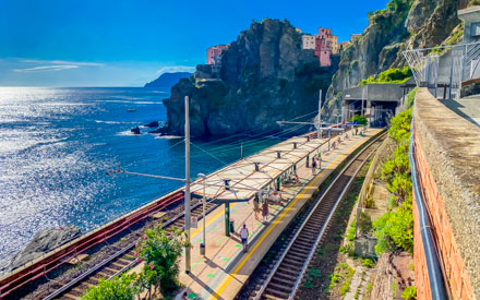 Railway station in Manarola seen from the Path of Love, Cinque Terre