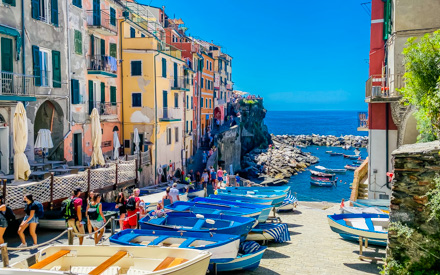 Colorful boats in the harbor, Riomaggiore, Cinque Terre