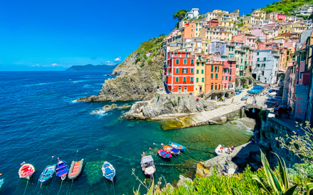 View of the village from the harbor, Riomaggiore, Cinque Terre