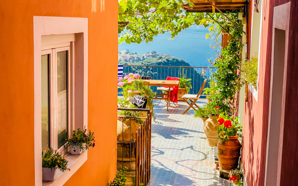 View of Corniglia from an apartment for rent on the Blue Trail, Cinque Terre