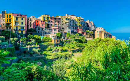 View of the houses of Corniglia from the Blue Trail, Cinque Terre